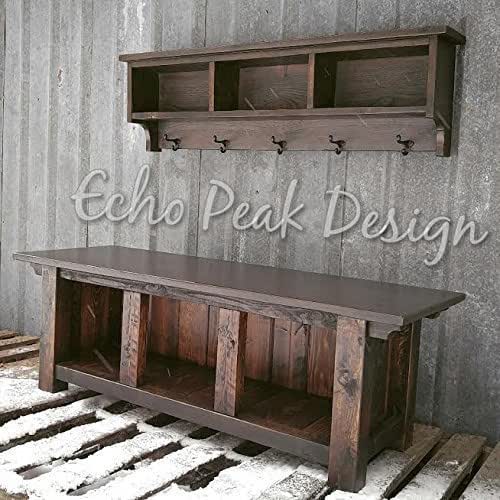 Rustic Three Cubby Bench and Shelf Cubby Set Ebony Handmade