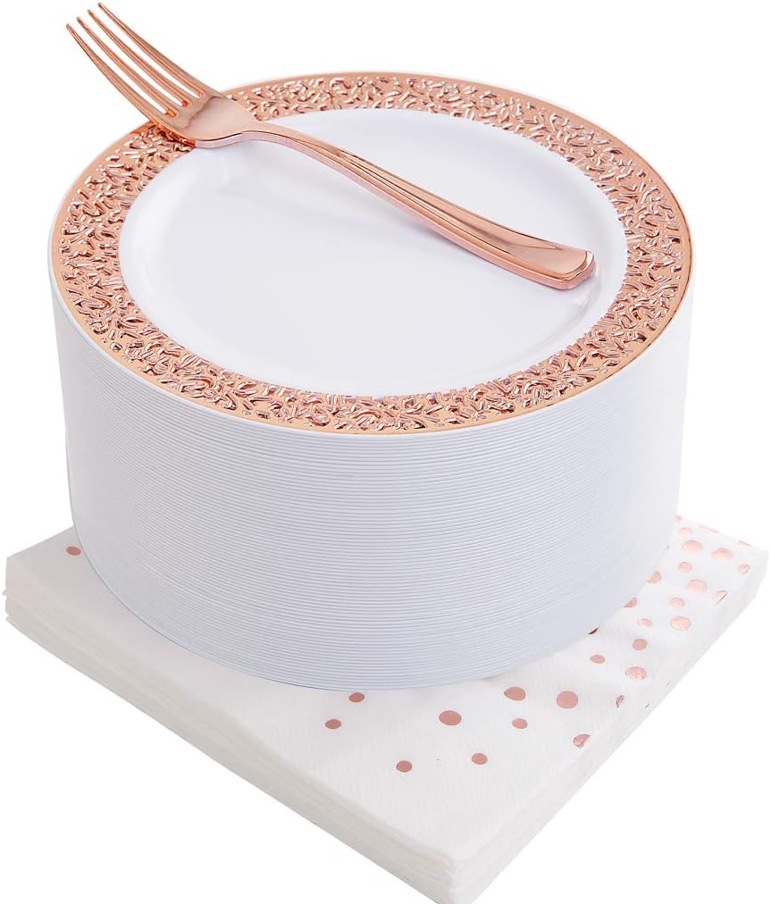 NERVURE 150 Pieces Rose Gold Dessert Plates Sets Includes