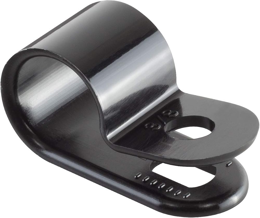 GTSE 100 Pack Black Nylon P-Clips 9.5mm Diameter Plastic Cable Clips