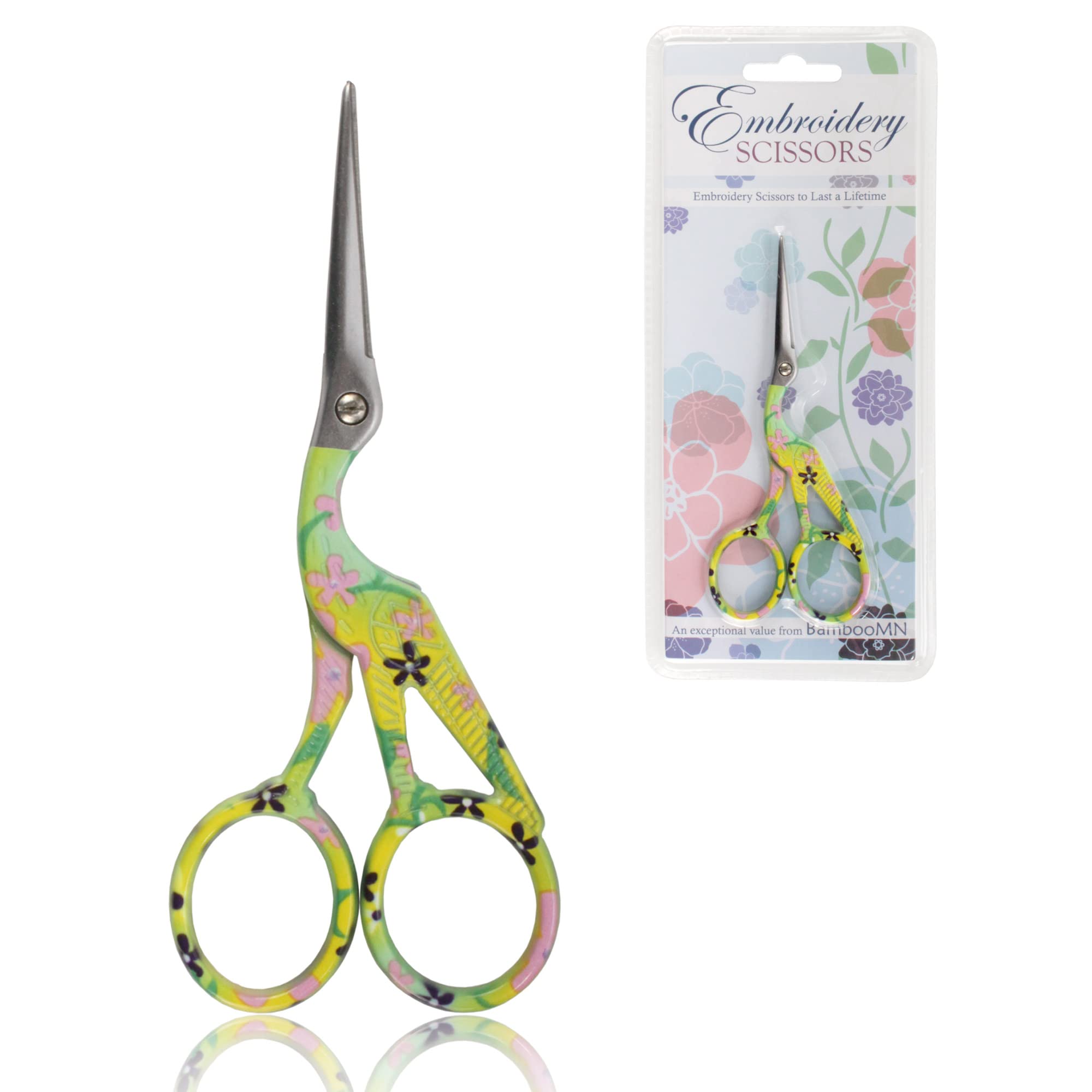 Stork Bird Pointed Tip Embroidery Craft Stainless Steel Crane Scissors - Yellow - 1 Pair