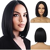 WTHCOS Black Bob Wigs Short Straight Black Hair Wig for Women Side Part Cosplay Wig Heat Resistant Natural Looking Synthetic Wigs with Wig Cap
