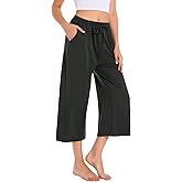 Annenmy Womens Capri Yoga Pants Wide Leg Gym Shorts Quick Dry Drawstring Pants Loose Workout Capris Sweatpants with Pockets