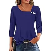 LOMON Womens 3/4 Length Sleeve T Shirts Asymmetrical Neck Tops Business Blouses for Women Fashion 2026