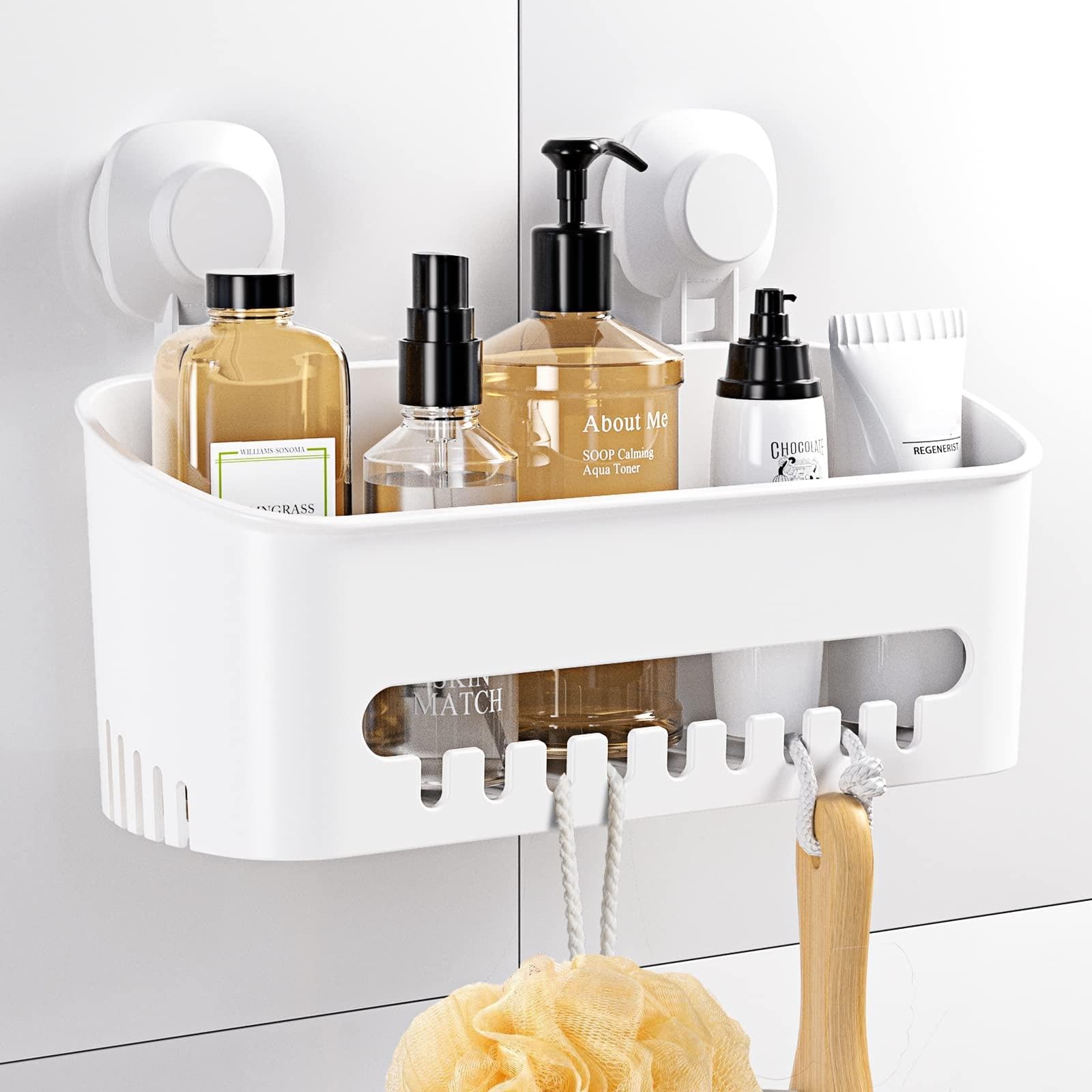 Photo 1 of Budget & Good Shower Caddy Suction Cup No-Drilling Removable Bathroom Organizer Storage Heavy Duty Shelf Basket for Bath Shampoo Conditioner - White