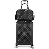 feilario 24in 2 Piece Set Travel Leather Softside Carry On Luggage Double Spinner Wheels Checked Suitcase
