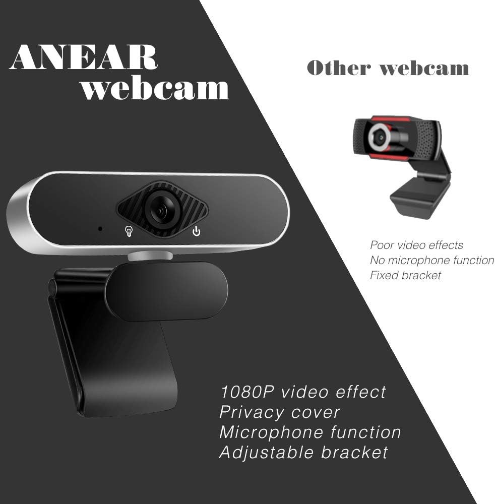 ANEAR 1080P Real-time Streaming Media Camera with Stereo Microphone, a Webcam Can Support 360 Degree Rotation Desktop or Laptop USB Webcam Plug and Play Suitable for Online Classes Small Meetings : Electronics