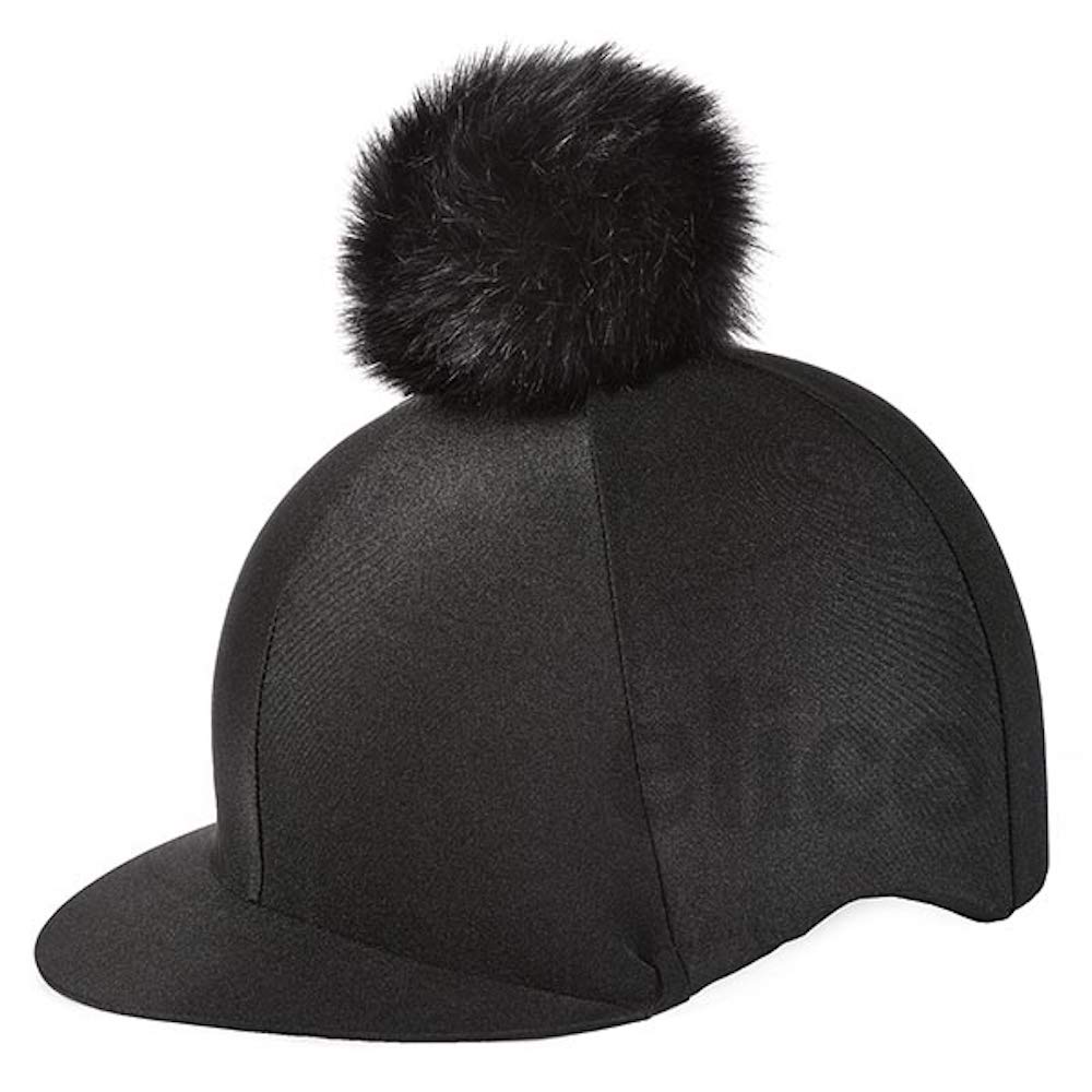 Elico Aberford Black Lycra Riding Hat Cover with Pom Pom
