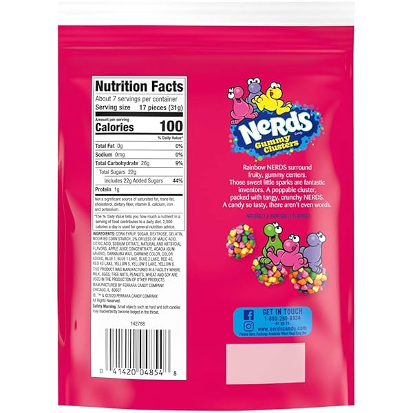 NERDS GUMMY CLUSTERS CANDY, RAINBOW, CRUNCHY AND GUMMY, 8 OZ