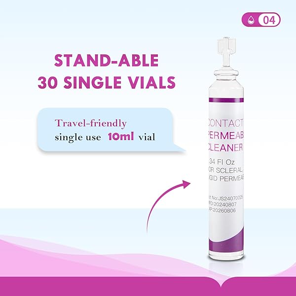 LIFVEAN CONTACT LENS SOLUTION SOAKING CLEANER, EVERYDAY USE TO REMOVES PROTEIN DEPOSITS, FOR RIGID GAS PERMEABLE LENSES STANDABLE SINGLE USE VIALS, 0.34 FL OZ (PACK OF 30)