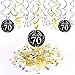 70th Birthday Decoration,Konsait 70th Birthday Hanging Swirl (15Counts),Happy Birthday & 70 Table Confetti (1.05oz) Black and Gold Hanging Swirl Ceiling Decor Table Decor for Birthday Party Decoration