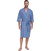 CF Men's Robe Cotton Bathrobe Soft Short Sleeve Bath Robes Shower Robe for Spa Soft Kimono Lightweight Sleepwear with Pockets