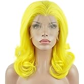 Lushy Hair Synthetic Lace Front Wig Wavy Shoulder Length 16inch Golden Heavy Density Realistic Wig