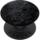 Black Lace Pattern with Gothic Floral and Spooky Details PopSockets Adhesive PopGrip