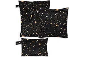 SANFERGE 3pcs Baby Cloth Diaper Wet Dry Bags, Waterproof Reusable Wet Bag with 2 Zipper Pockets & Handle, Washable Laundry Bags for Travel Beach Pool Daycare Yoga Gym Exercise Swimsuits, SML, Galaxy 2