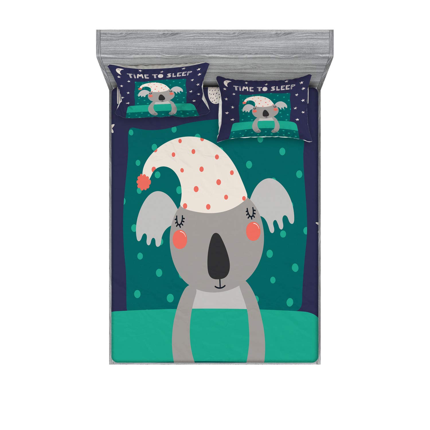 Ambesonne Cartoon Fitted Sheet & Pillow Sham
