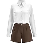 winkbay Women's 2 Piece Work Office Outfits Button Down Long Sleeve Shirt and Tailored Shorts Matching Sets