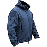 CARWORNIC Men's Military Tactical Fleece Jacket Warm Multi-Pockets Outdoor Hooded Coat