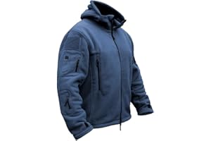 CARWORNIC Men's Military Tactical Fleece Jacket Warm Multi-Pockets Outdoor Hooded Coat