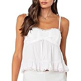 Women Sleeveless Lace Trim Tops Spaghetti Strap Tie Front Sexy Backless Shirts Going Out Y2k Cami Streetwear