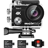 Dragon Touch 4K Action Camera 20MP Vision 3 Underwater Waterproof Camera 170° Wide Angle WiFi Sports Cam with Remote 2 Batter