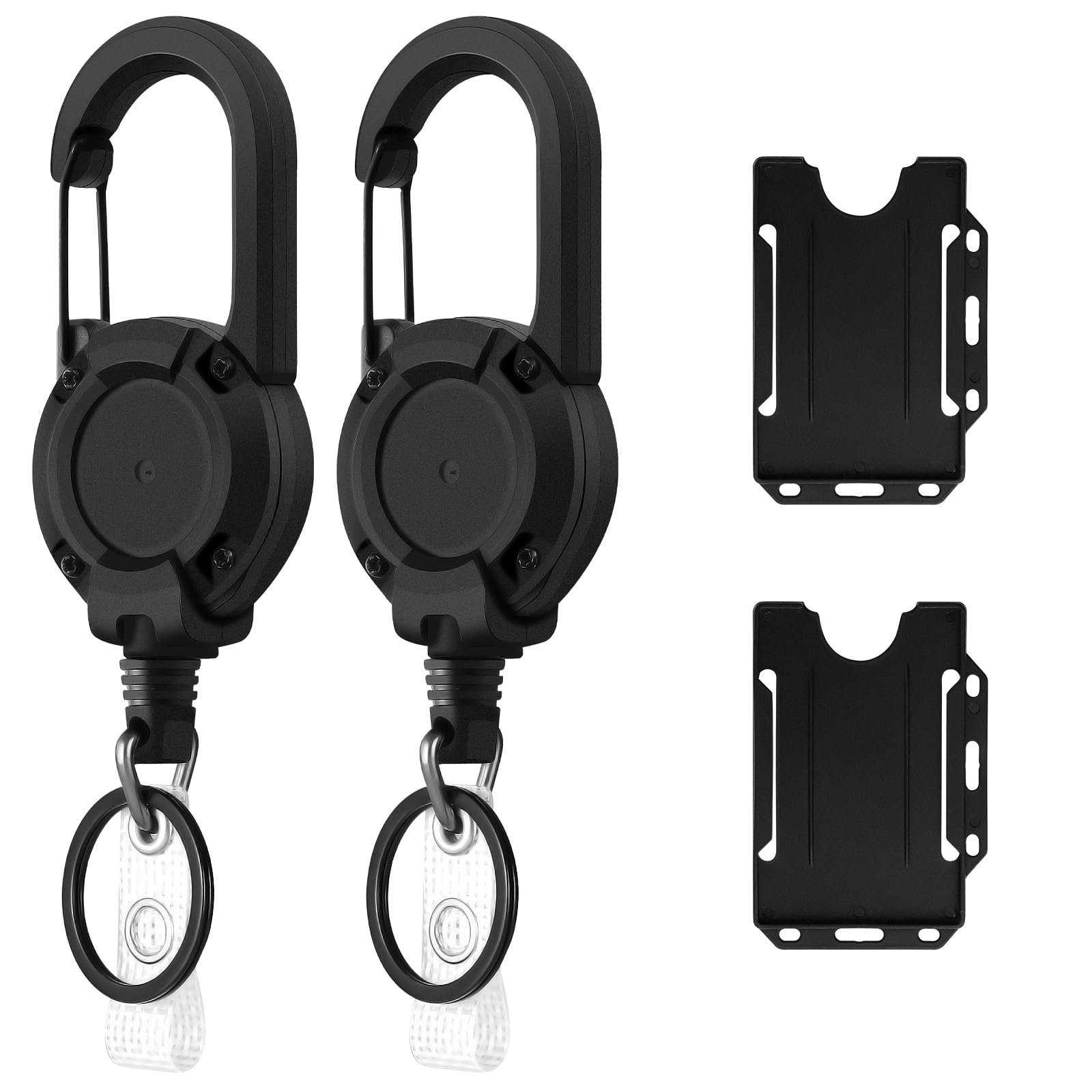 2 Pack Heavy Duty Retractable Keychain, Retractable Lanyard Keyring Badge Reel with 25” Thick Steel Cord(Holds 8 Ounces) and 2 Pack Id Badge Holder — image 1