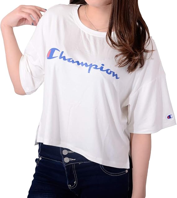 Amazon Champion チャンピオン Tシャツ レディース 半袖 ドロップショルダー ドルマンスリーブ ラウンドネック クルーネック クロップド丈 日本規格 Cw Rs304 Tシャツ カットソー 通販
