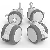 JOY Worker M8 Threaded Stem Casters 2.5" Lockable Wheels Set of 4, White | Metric M8 Threaded Stem: 0.312" Dia &times; 0.98" L, 2.5 In Wheel, 110lbs Cap Each. Locking Swivel for Standing Sesks &amp; Furniture