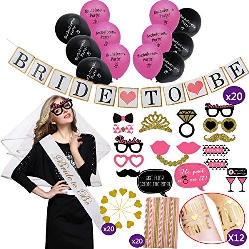 Bachelorette Party Decorations,Mofawo Bachelorette Sash Bride To Be Banner Photo Booth Props,Bachelorette Party Balloons for Bachelorette Party Decorations
