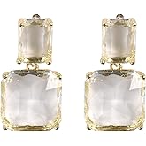 Leadigol Square Crystal Dangle Earrings,Rectangle Glass Crystal Earrings,Gemstone Square Transparent Crystal Glass Dangle Earrings,Jewelry Birthday Gift for Women