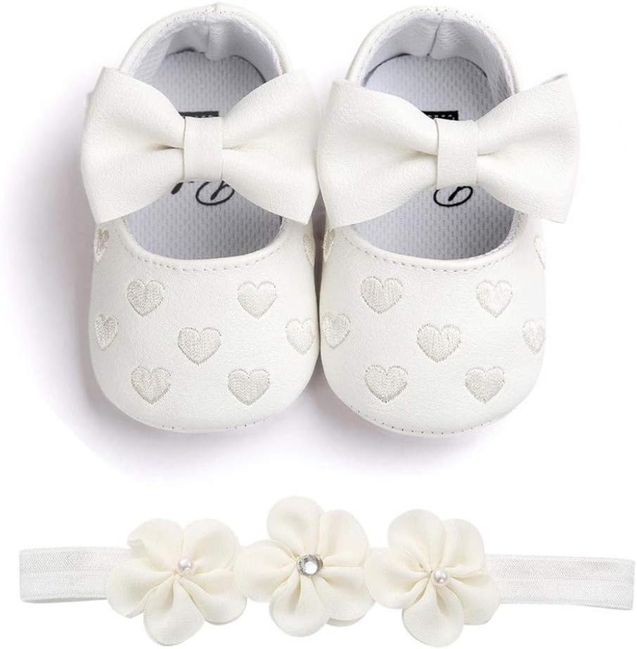 Baby Girls Shoes with Headband Gift Set Toddler Girl Lovely Spring Flower Soft Sole Anti-Slip Sneakers Princess Shoes