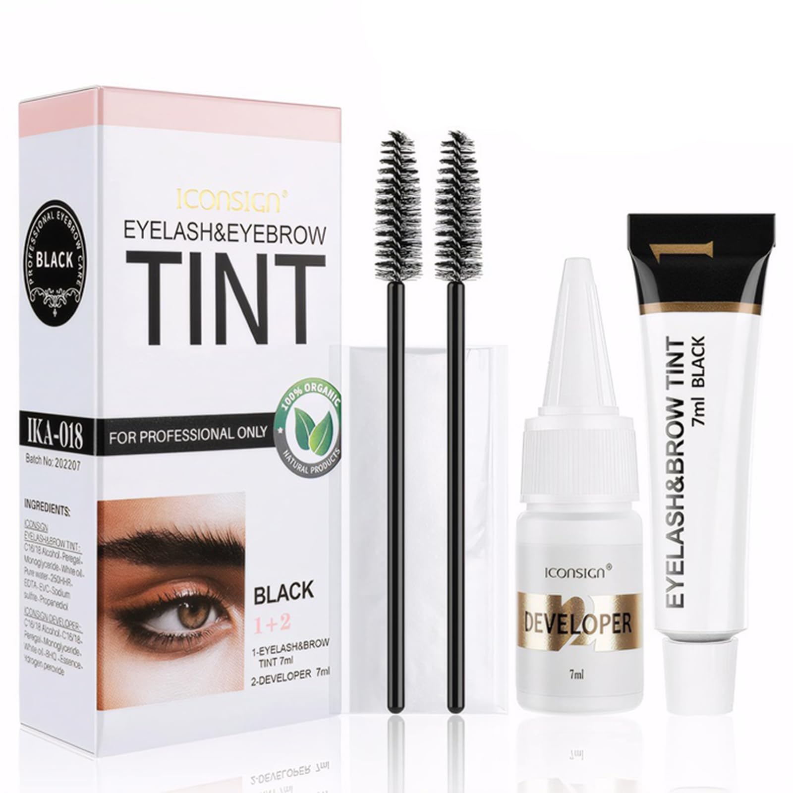 Eyebrow Tint Kit，2-In-1 Eye Brow Tint Kits，Lash Tint Kit，Lasting for 6 Weeks Diy Hair Dying for Salon（7ml Black） — image 1
