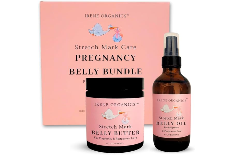 Belly Bundle by Irene Organics – Organic Belly Butter and Oil for Pregnancy Stretch Mark Prevention and Treatment – Award Winning Skincare For Pregnancy and Postpartum – Mother’s Day Gift Set (Small)