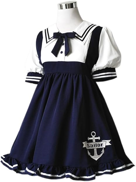 Amazon Co Jp Cospland ロリータ 洋服 ワンピース セーラー少女 青二本 レディース 春 夏 森ガール Aライン M 短袖 ホビー