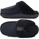 COFACE Womens Memory Foam Cushion Slippers Warm Cozy Fuzzy Faux Fur House Shoes Moccasin Indoor Outdoor With Arch Support Rubber Sole