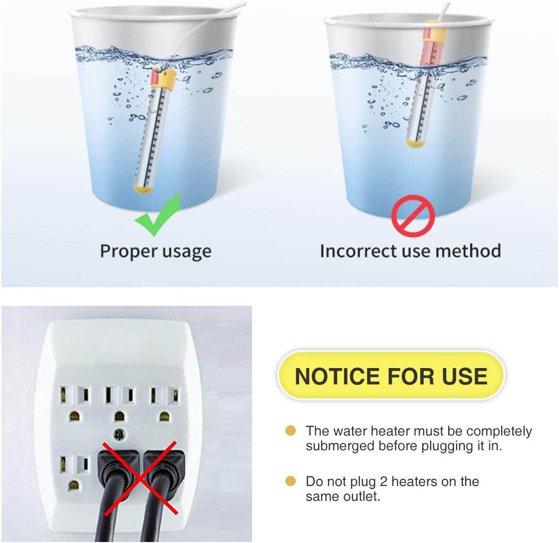 CAMTOA Immersion Heater, Electric Submersible Instant Water Heater with Metal Guard Cover Portable Bucket Heater to Heat 5 Gallons of Water in Minutes for Bathtub, Inflatable Pool - - 