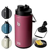 BOTTLE BOTTLE Insulated Water Bottle 64 oz with Straw and Dual-use Lid Half Gallon Water Jug Vacuum Stainless Steel for Workout and Sports Insulated Beer Growler with Handle Red