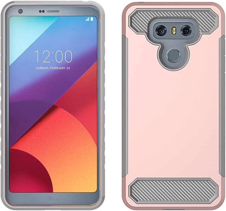 LG G6 Case,CLINGCASE 2 in 1 Carbon Fiber Design Hybrid Armor Rugged Cover for LG G6 2017,Rose Gold PC with Grey TPU