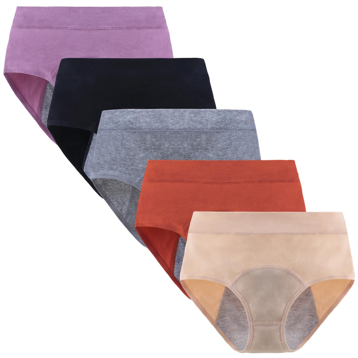 Yintry Period Underwear for Women Mid Waist Menstrual Panties Leakproof Brief for Light Flow 5PCS (Use with Pad or Tampon)