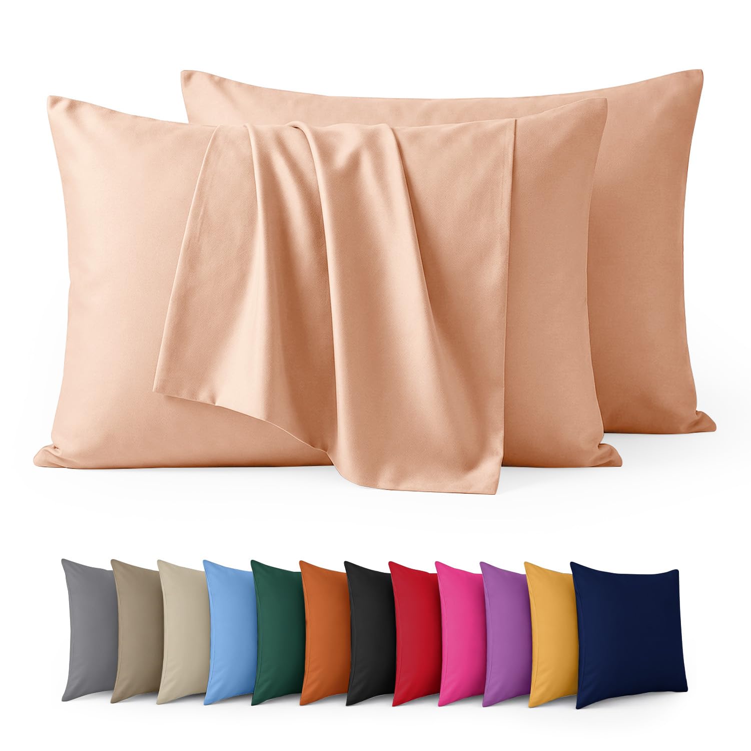 Aspire Homeware Pillow Cases 2 Pack – 100% Brushed Microfiber Peach Pillowcases Super Soft Envelope Closure Pillow Cover (50x75cm) — image 1