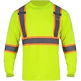 FONIRRA Hi Vis Shirts for Men Reflective ANSI Class 2 Safety Long Sleeve High Visibility Work Construction T Shirts Yellow
