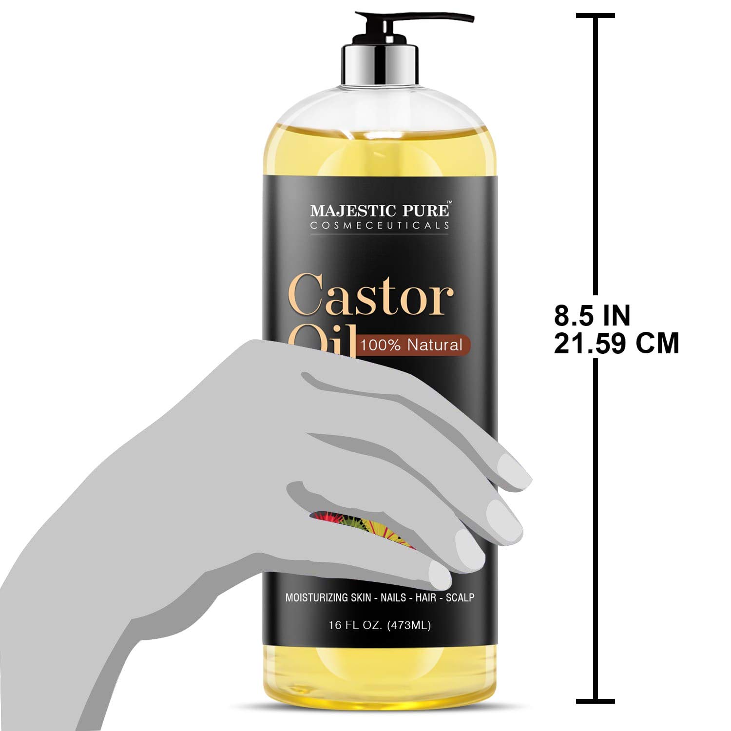 Majestic Pure Castor Oil, 100% Natural Wonder Oil with Numerous Hair, Scalp, Skin and Nails Benefits - Packaging May Vary- 16 fl oz : Beauty