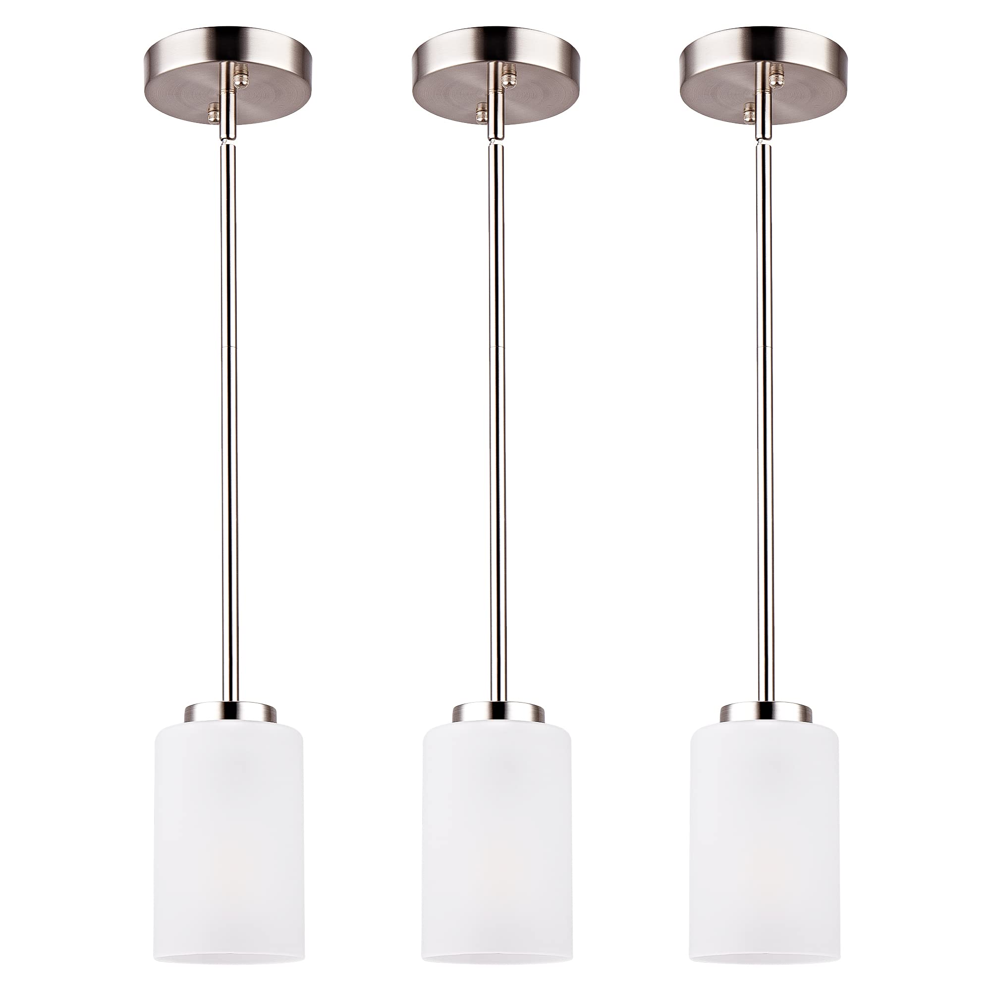 Photo 1 of Eietonte 1-Light Mini Pendant Light Fixtures, Industrial Chandelier Hanging Ceiling Light with Opal White Shades, Adjustable Height, Brushed Nickel Pendant Lighting for Kitchen Bedroom Hallway, 3 Pack