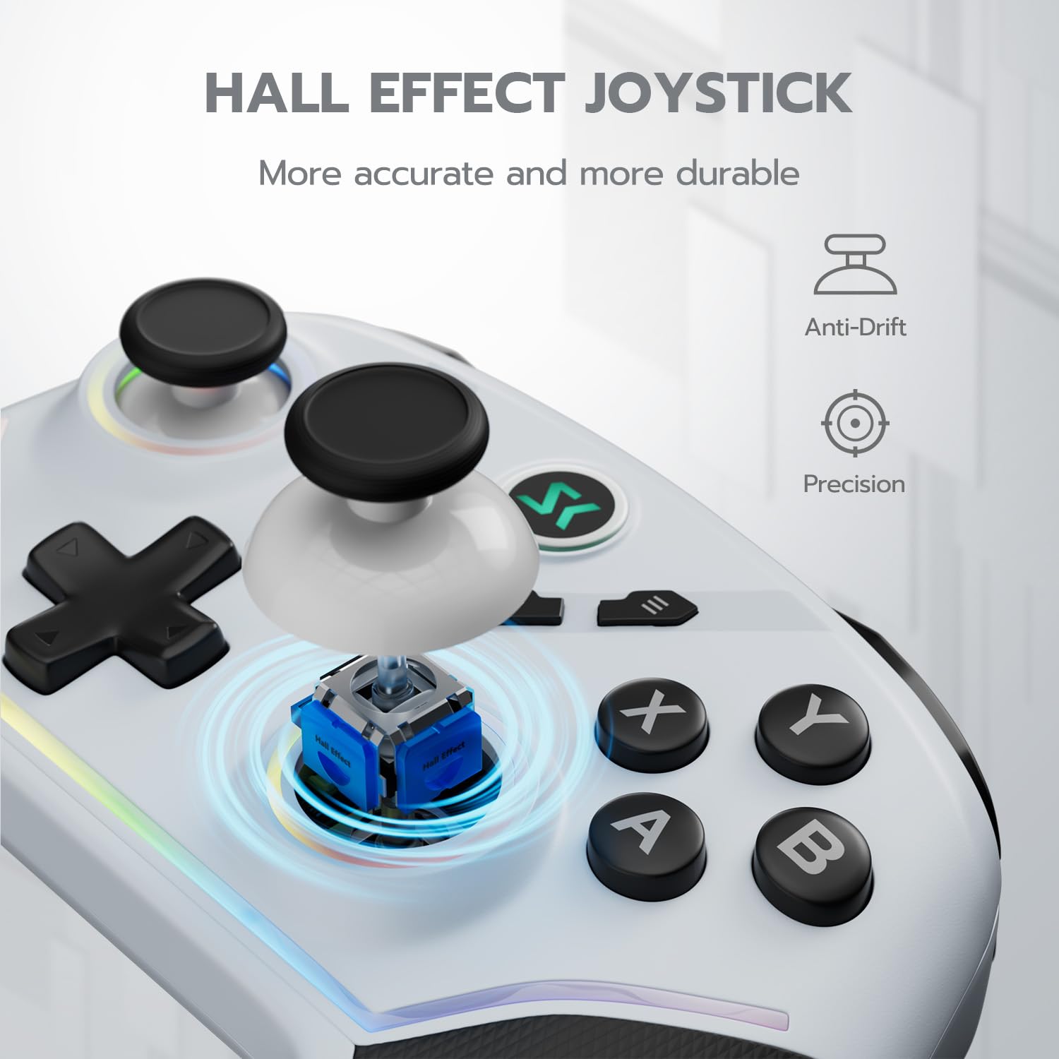 CHENGDAO 2,4G kabelloser Controller für PC/Windows/OLED/Lite/Android, Gamepad mit Hall-Effekt-Sensing-Joysticks und Hall-Triggern, mehrplattformkompatibel (Silber) 2