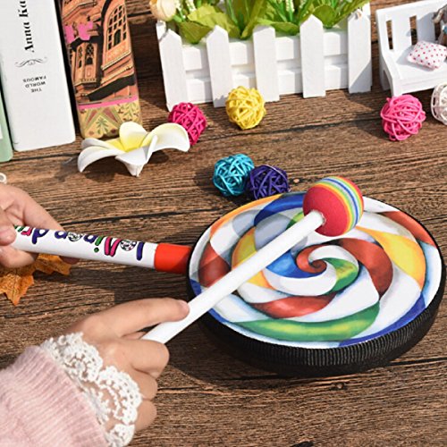 bouti1583 Lollipop Shape Music Drum with Mallet Kids Percussion Instruments Musical Toy Dia.5.9"