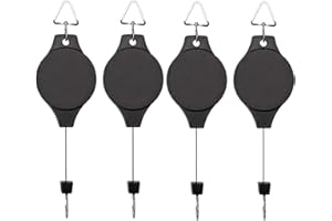EWONICE 4Pack Retractable Plant Pulley Hanging Basket Hooks, Adjustable Rope Clip Hanger for Garden Hanging Basket Pots Indoor & Outdoor Use