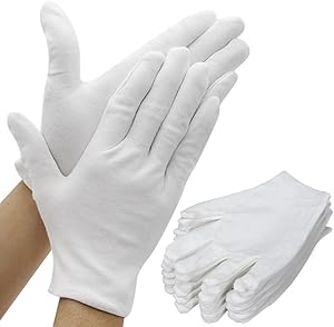 Amariver White Cotton Gloves, 6 Pairs 8.6'' Large Size Thicker Works Lining Gloves for Coin Jewelry Silver Inspection Formal Marching Band Parade, 12 Pieces Gloves in Total