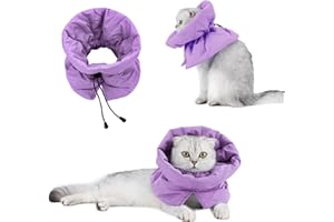 TORJOY Cat Recovery Collar, Soft Adjustable Cone for Cats and Kittens, Lightweight Waterproof Elizabethan Collar for After-Surgery Care, Prevent Licking and Scratching, Neck Protector for Pets（Purple,M）