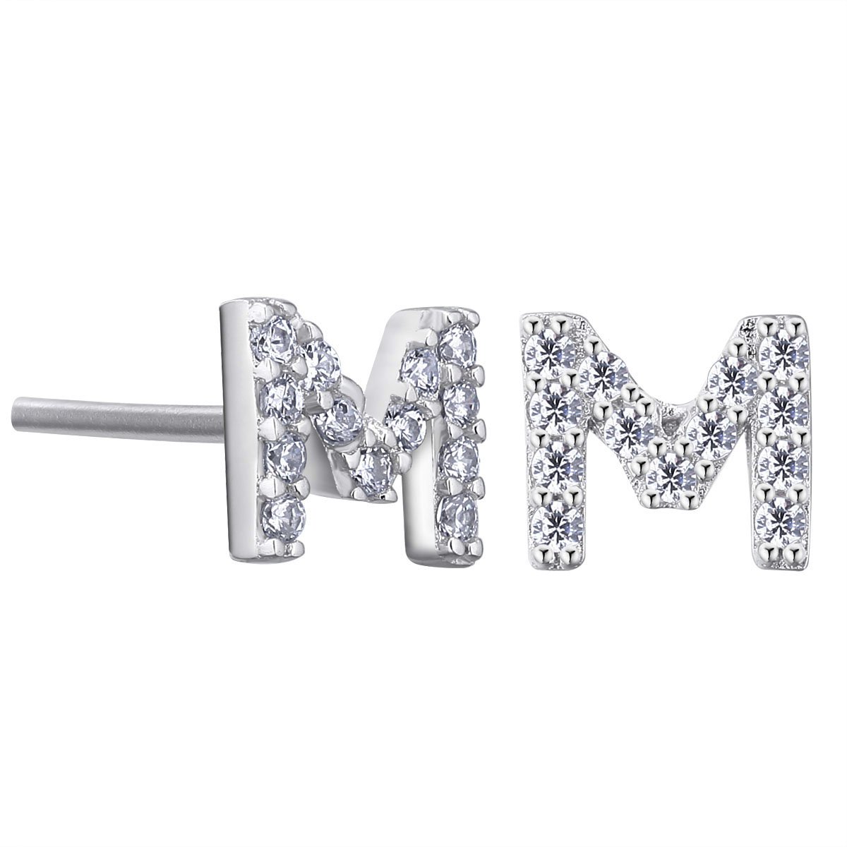 VIKI LYNN Women Girls 925 Sterling Silver Cubic Zirconia Letter M Stud Earrings Tiny Size