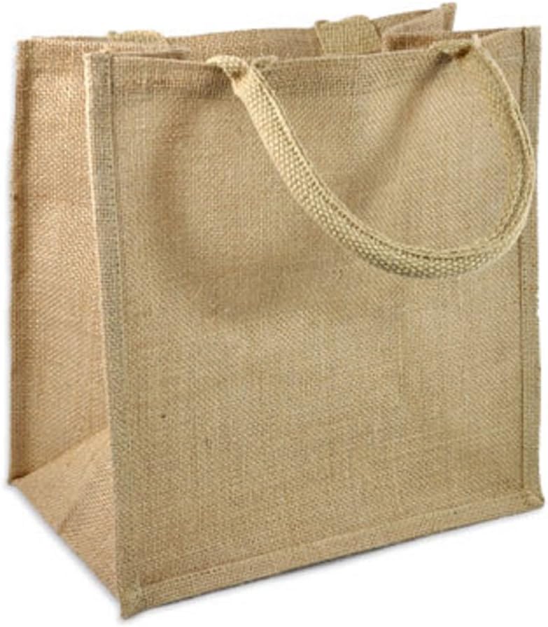 (Pack of 12) Jute/Burlap Tote Bags Soft Cotton Handles