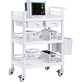 VEVOR Medical Mobile Trolley Cart with 2 Drawers &amp; 3 Trash Cans, 3 Tiers Beauty Salon Rolling Trolley with 4 Silent Wheels &amp; 2 Dirts Bucket &amp; Bowl, Medical Utility Cart for Hospital Dental Clinic Lab